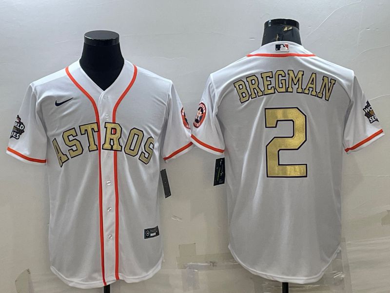 Men Houston Astros 2 Bregman White Champion gold Game Nike 2022 MLB Jersey